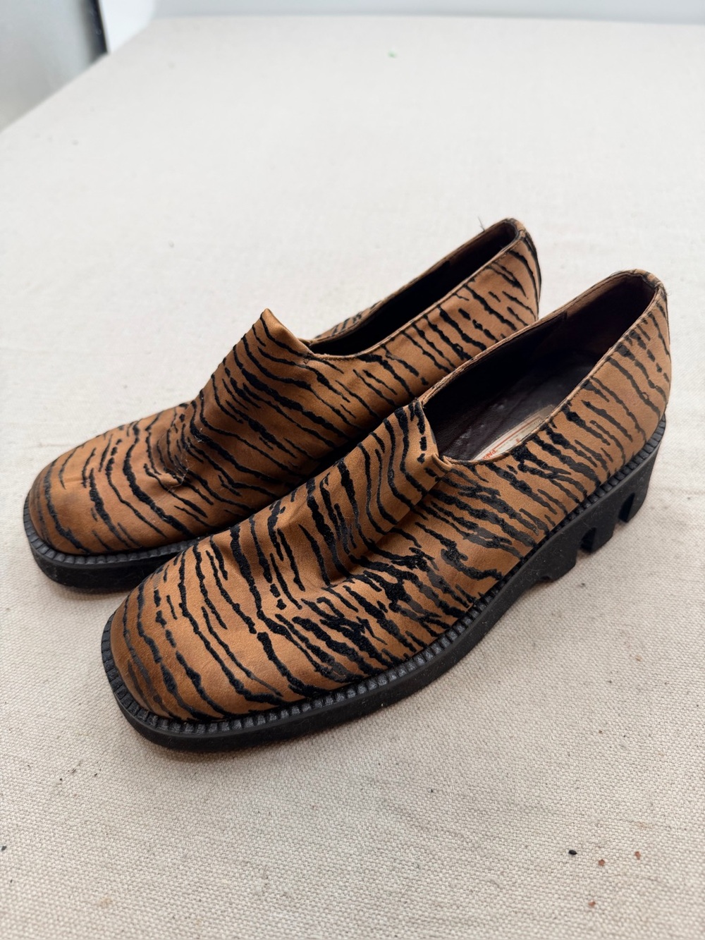 Heyraud Paris Tiger Print Chunky Slip On Loafer